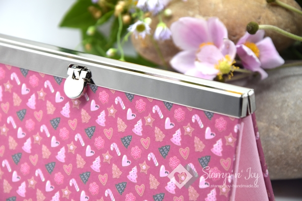 Graupappe-Tasche mit Metall-Verschluss ca. 19,0x6,5x10,0cm | Weihnachtscookies | rosa pink | Art. Nr. 97040303